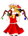  blonde_hair braid character_doll expressionless flandre_scarlet hand_puppet hat hat_ribbon highres hong_meiling kirisame_marisa looking_at_viewer milk_(bird-joa) mob_cap puffy_short_sleeves puffy_sleeves puppet red_eyes red_hair ribbon short_hair short_sleeves side_ponytail simple_background single_braid skirt skirt_set slit_pupils solo thighhighs touhou twin_braids white_background witch_hat zettai_ryouiki 