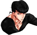  black_hair blue_eyes chocolate_lover higashikata_jousuke jojo_no_kimyou_na_bouken male_focus pompadour solo v-neck 