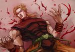  blonde_hair blood bracer dio_brando hideki jojo_no_kimyou_na_bouken male_focus mullet red_eyes sleeveless sleeveless_turtleneck solo turtleneck 