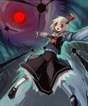  ascot blonde_hair blush bow cloud dark fangs full_body full_moon hair_bow highres long_sleeves looking_at_viewer mary_janes moon nature night night_sky open_mouth outstretched_arms pantyhose red_eyes red_moon rumia shirt shoes short_hair skirt skirt_set sky smile solo spark621 touhou tree vest white_legwear white_shirt 