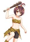  :| animal_print ankle_boots arm_up armpits bandeau bangs bike_shorts blush boots breasts closed_mouth club cosplay girlfriend_(kari) hair_bobbles hair_ornament hairband holding horns ki_(kk-sk-ray) leg_lift looking_at_viewer oni oni_horns ooyama_mayuri orange_eyes outline purple_hair short_hair simple_background small_breasts solo spiked_club standing tiger_print topknot torn_clothes waist_cape weapon white_background 