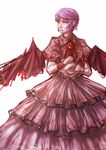  bad_id bad_pixiv_id bat_wings clopen28 dress frilled_dress frills hat hat_removed headwear_removed long_dress pointy_ears puffy_short_sleeves puffy_sleeves purple_hair remilia_scarlet short_hair short_sleeves solo touhou wings wrist_cuffs 