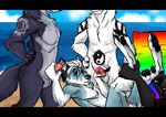  blue_eyes canine comic darkwingo dog erection foxgear gay hair husky male mammal nowolf nude patrikthedog penis seaside sheath tongue white_hair wolf yin_yang 