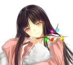 bad_id bad_pixiv_id black_hair branch brown_eyes hime_cut houraisan_kaguya jeweled_branch_of_hourai long_hair long_sleeves looking_at_viewer moon simple_background smile solo touhou upper_body very_long_hair white_background wide_sleeves x&amp;x&amp;x 