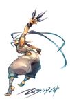  ankle_wrap antenna_hair baggy_pants bandana barefoot cap_(caplin) face_mask hair_pulled_back hip_vent ibuki_(street_fighter) kunai long_hair mask ninja pants ponytail solo street_fighter very_long_hair weapon 