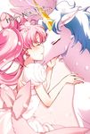  2014 back_bow bishoujo_senshi_sailor_moon bow chibi_usa chinese_zodiac closed_eyes dated double_bun dress happy_new_year helios_(sailor_moon) highres iroha_(hime0x0) new_year pegasus pegasus_(sailor_moon) pink_hair ribbon short_hair small_lady_serenity smile twintails white_dress year_of_the_horse 