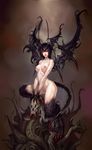  black_hair breasts claws demon demon_wings female hair horn looking_at_viewer markings naughty_face nipples not_furry pale_skin paws pose pussy seductive short_hair skull socks_(marking) solo spread_wings succubus unknown_artist wings 