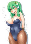  arms_behind_back bdsm breasts detached_sleeves fishnet_pantyhose fishnets frog_hair_ornament green_eyes green_hair hair_ornament hair_tubes kochiya_sanae large_breasts leotard long_hair open_mouth pantyhose pirorun snake_hair_ornament solo tears touhou unmoving_pattern 