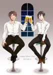  bad_id bad_pixiv_id bar_stool beer_mug black_hair brown_hair cup drunk father's_day father_and_son ginoza_nobuchika highres holding holding_cup male_focus masaoka_tomomi multiple_boys psycho-pass spoilers stool toast_(gesture) uwabaki_(shoe_rack) 