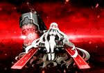  airfield_hime ankle_boots boots crop_top horns kantai_collection long_hair open_mouth oso_(toolate) red_eyes runway shinkaisei-kan sitting solo white_footwear white_hair white_skin 