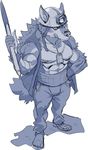  &#12385;&#12421;&#12435; ??? anthro biceps canine clothing footwear fur helmet kemono lantern looking_at_viewer male mammal miner monochrome muscles necklace nipples open_shirt pants pecs pickaxe pose sandals sash shirt solo standing tongue tongue_out topless tuft wolf 