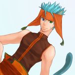  animal_ears bare_shoulders blue_hair cat_ears facial_mark fire_emblem fire_emblem:_akatsuki_no_megami fire_emblem:_souen_no_kiseki hazuki_(nyorosuke) headband heterochromia male_focus ranulf simple_background smile solo tail 