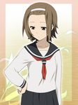  alternate_costume brown_eyes brown_hair hairband hand_on_hip ikari_manatsu k-on! looking_down school_uniform serafuku short_hair skirt solo tainaka_ritsu 