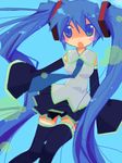  :o blue_eyes blue_hair blush detached_sleeves hatsune_miku long_hair shiu_kazuki skirt solo thighhighs twintails very_long_hair vocaloid 