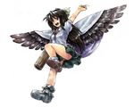  aisora bad_id bad_pixiv_id black_hair black_wings blue_eyes long_hair panties pantyshot reiuji_utsuho ribbon skirt solo touhou underwear wings 