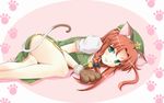  :3 animal_ears bad_id bad_pixiv_id bell cat_ears cat_paws cat_tail china_dress chinese_clothes dress gloves green_eyes hair_ribbon hat hong_meiling kemonomimi_mode lying mochi.f on_side panties paw_gloves paw_print paws raised_eyebrow red_hair ribbon solo star tail touhou underwear 