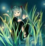  detached_sleeves grass hatsune_miku long_hair night sitting solo thighhighs twintails very_long_hair vocaloid zeko 