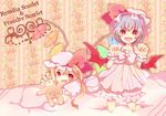  bad_id bad_pixiv_id barefoot bat_wings blonde_hair bloomers blue_hair character_name fang fangs flandre_scarlet miyako_(xxxbibit) multiple_girls red_eyes remilia_scarlet ribbon siblings sisters stuffed_animal stuffed_bunny stuffed_toy touhou underwear wings 