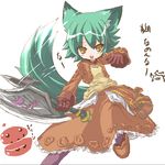  animal_ear_fluff animal_ears axe bag coat copyright_request fang fox_ears fox_tail frilled_skirt frills gloves kazami_karasu pantyhose satchel skirt slime solo tail weapon 