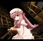  aro book crescent hat long_hair patchouli_knowledge purple_hair solo touhou 