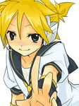  blonde_hair detached_sleeves foreshortening green_eyes hands headphones headset kagamine_len male_focus microphone outstretched_arm outstretched_hand reaching sagizawa solo vocaloid 