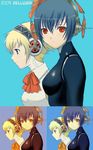  aegis_(persona) android black_hair blonde_hair bow hijiri_ruka metis multiple_girls persona persona_3 red_eyes ribbon 