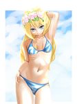  bad_id bad_pixiv_id bikini blonde_hair blue_eyes flower hamu_no_jin long_hair original solo swimsuit 