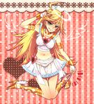  :q ahoge ankle_lace-up armband bad_id bad_pixiv_id blonde_hair blue_eyes cross-laced_footwear earrings halo jewelry kneeling long_hair midriff navel panties panty_&amp;_stocking_with_garterbelt panty_(psg) rioka shoes skirt smile solo tongue tongue_out underwear winged_shoes wings 