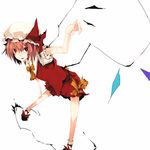  blonde_hair crystal dress flandre_scarlet full_body hat kereno looking_at_viewer mob_cap puffy_short_sleeves puffy_sleeves red_dress red_eyes short_sleeves simple_background solo touhou vampire white_background 