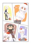  &gt;_&lt; animal_ears chibi closed_eyes dog_ears dog_tail fang groin hakurei_reimu hat highres inu_sakuya inubashiri_momiji izayoi_sakuya kemonomimi_mode maid maid_headdress morogami_ryou multiple_girls no_panties red_eyes scared sitting skirt skirt_pull tail tail_wagging touhou wariza wolf_ears wolf_tail you_gonna_get_raped 