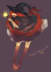  2010 bad_id bad_pixiv_id dress frilled_skirt frills grey_background halloween happy_halloween hat hat_ribbon kneehighs long_hair neck_ribbon original red_eyes red_hair ribbon satomo skirt smile solo star twintails very_long_hair wand witch witch_hat 