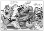  animal_ears barefoot battletoads bowser claws donkey_kong fat fight furry koopa monochrome muscles nintendo nipples pimple rareware sumo toes wrestling 