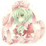  dress front_ponytail green_eyes green_hair kagiyama_hina mikazuki_sara red_dress ribbon solo touhou 