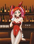  animal_ears asahina_yurina bunny_ears bunnysuit fishnet_pantyhose fishnets green_eyes long_hair non-web_source orange_hair pantyhose solo super_real_mahjong twintails 