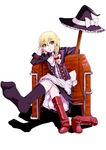  arm_support blonde_hair boots braid broom crossed_legs feet hat hat_removed headwear_removed jousanrou kirisame_marisa pov_feet shoes short_hair side_braid single_shoe sitting socks solo touhou witch_hat yellow_eyes 