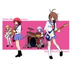  angel_beats! band bass_guitar drum drum_set electric_guitar guitar hisako_(angel_beats!) instrument irie_(angel_beats!) iwasawa long_hair multiple_girls school_uniform sekine serafuku short_hair sleeves_rolled_up thighhighs yanagi_wakana 