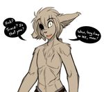  basitin brown_fur brown_hair canine chest_tuft clothing dialog enflish english_text fur hair keith_keiser male mammal missing_eye nothingissure open_mouth pants plain_background ponytail solo surprise text tom_fischbach topless tuft twokinds white_background 