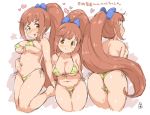  ass barefoot bikini blush breasts brown_hair cameltoe heart idolmaster idolmaster_cinderella_girls long_hair navel ponytail randou sketch swimsuit wakabayashi_tomoka yellow_eyes 