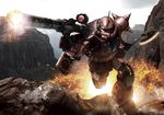  axe bonyama dual_wielding gun gundam mecha mobile_suit_gundam weapon zaku zaku_ii zaku_ii_s_char_custom 