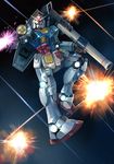  absurdres artist_request dual_wielding explosion gun gundam highres mecha mobile_suit_gundam rocket_launcher rx-78-2 space star stars weapon 