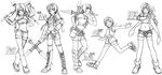  crisis_core_final_fantasy_vii dirge_of_cerberus_final_fantasy_vii final_fantasy final_fantasy_vii final_fantasy_vii_advent_children grin hand_on_hip kingdom_hearts legs looking_at_viewer loose_socks midriff monochrome multiple_persona navel scarf short_hair shorts smile socks standing thighhighs weapon yonesuke yuffie_kisaragi 