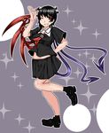  alternate_costume aoshima asymmetrical_wings full_body hand_on_hip highres houjuu_nue midriff one_eye_closed red_eyes school_uniform shoes skirt smile solo sparkle touhou waving wings 