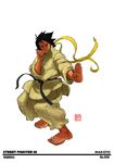  barefoot black_hair choker dougi fighting_stance highres makoto_(street_fighter) rgm501 ribbon_choker short_hair solo street_fighter 