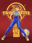  alternate_costume bodysuit brown_eyes brown_hair chinese_clothes chun-li daniel_macgregor double_bun eyeliner hair_ribbon highres makeup md5_mismatch resized ribbon shoes sneakers solo spandex statue street_fighter street_fighter_zero_(series) studded_bracelet toned upscaled 