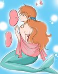  bikini_top closed_eyes gen_3_pokemon hair_ornament imminent_kiss kasumi_(pokemon) kusama_gingitsune long_hair luvdisc mermaid mermaid_kasumi_(pokemon) monster_girl orange_hair pokemon pokemon_(anime) pokemon_(classic_anime) pokemon_(creature) shawl solo 