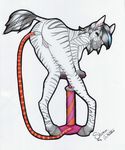  anthro balloon bent_over butt equine eyes_closed female horse hose inflation invalid_color mammal nude petitzhu plain_background pony presenting presenting_hindquarters solo standing traditional_media white_background zebra 