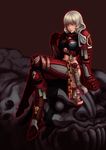  adapted_costume adeptus_astartes armor blood blood_angels blood_from_mouth boots breasts gauntlets genderswap genderswap_(mtf) gloves heresy l_axe medium_breasts midriff navel pauldrons pink_eyes power_armor purity_seal short_hair skull solo thigh_boots thighhighs warhammer_40k white_hair 