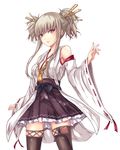  aoki_hagane_no_arpeggio bare_shoulders blonde_hair cosplay detached_sleeves hair_ornament hair_stick hakama hakama_skirt highres japanese_clothes kantai_collection kongou_(aoki_hagane_no_arpeggio) kongou_(kantai_collection) kongou_(kantai_collection)_(cosplay) long_hair namesake nontraditional_miko pink_eyes purple_hakama ribbon-trimmed_sleeves ribbon_trim sidelocks simple_background skirt solo taka-kun thighhighs zettai_ryouiki 