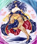  axel_zero bad_id bad_pixiv_id black_hair blue_eyes blush bodysuit breasts cape cleavage detached_collar fire_emblem fire_emblem:_kakusei heart high_heels highres huge_breasts loincloth messy_hair pigeon-toed solo tharja thick_thighs thighs two_side_up wide_hips 