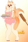  anthro apron breasts canine clothing female food looking_at_viewer lotix mammal paddle smile solo spanking standing thick_thighs voluptuous 
